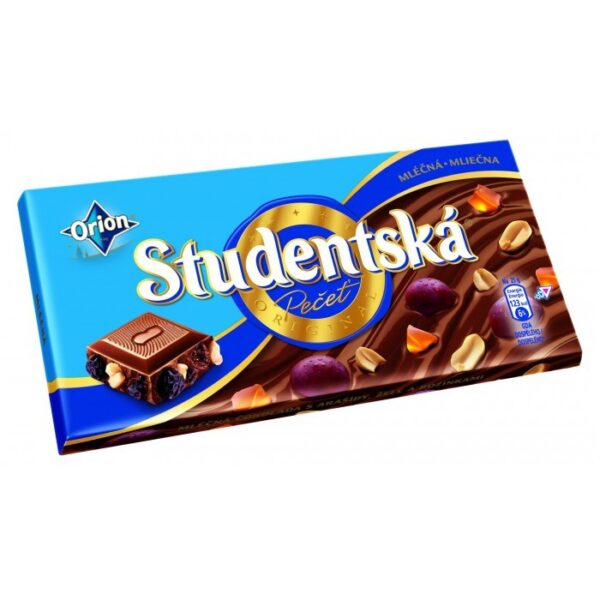 STUDENTSKA - MILK CHOCOLATE WITH RAISINS, JELLY PIECES AND PEANUTS 200 gram