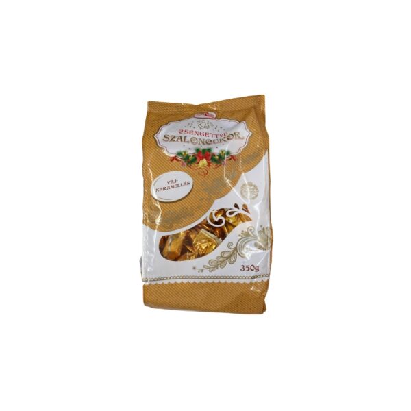 Csengettyű Szaloncukor Holiday Chocolate Candy with Caramel Filling 350g, Hungarian festive candies featuring a smooth chocolate shell and creamy caramel center.