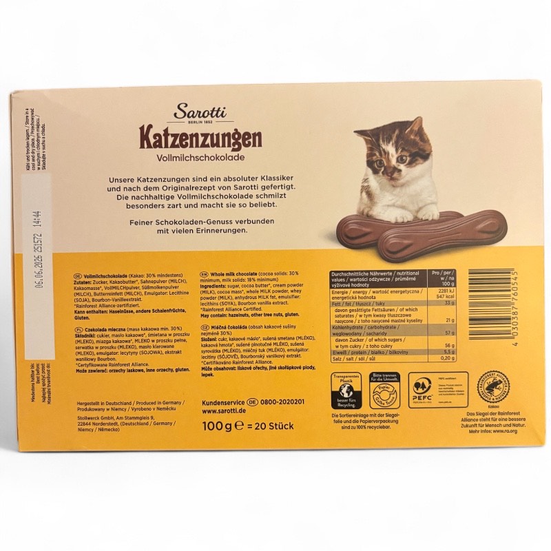 Milk Chocolate 'Cat Tongues', Katzenzungen, Sarotti - Image 2